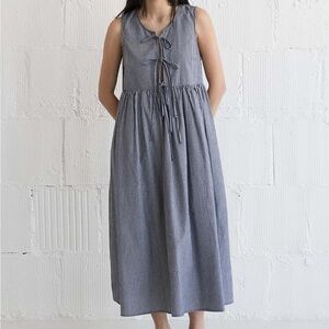 Daisy Tie Midi Dress, Blue Stripe by Mod Ref